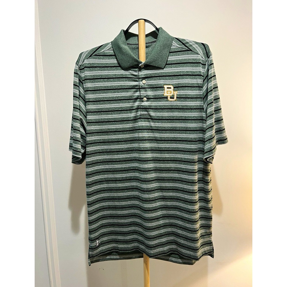 PING Baylor Bears Polo Mens XL Green Gray Striped Golf Shirt Embroidered BU